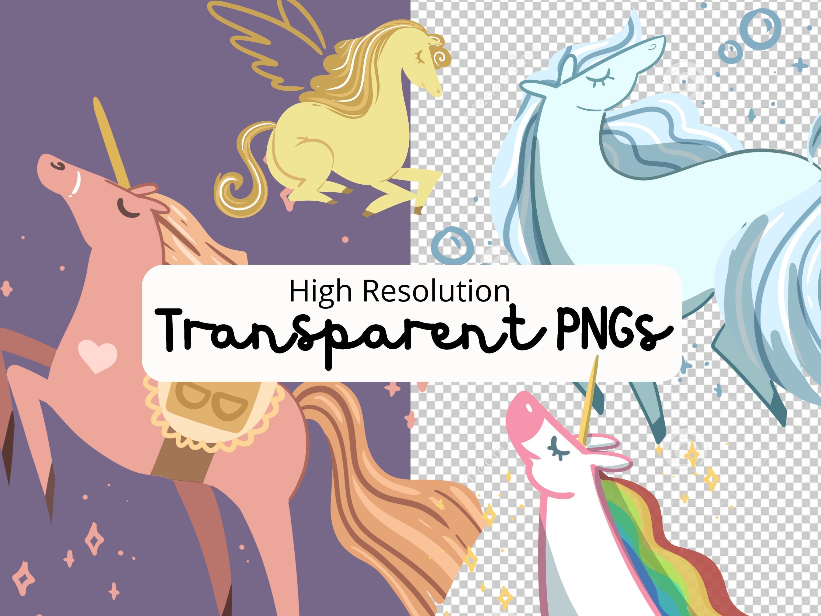 Unicorn Clipart Set | Digital Download, Cute Unicorn PNG Bundle ...