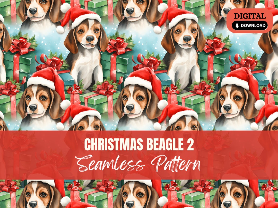 Christmas Beagle Seamless Pattern PNG Santa Repeat Pattern Seamless ...