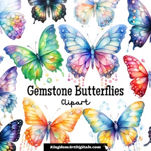 Edelstein Schmetterlinge Clipart Set |  Frühlingskind Bunt, Fantasy Flügel, Insekt, Blumengärten Wiese Digital PNG Bundle Clip Art