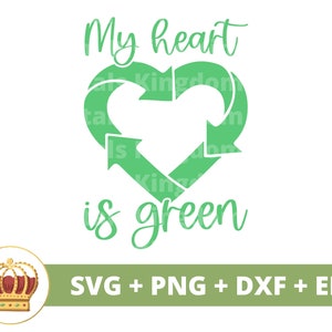 Mijn hart is groen SVG | Dag van de aarde, recycling, veganistisch, natuur, moeder aarde PNG hippie boho, motiverend shirt Cricut gesneden bestand silhouet