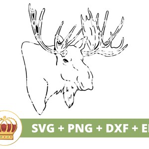 Łoś SVG i PNG | Zwierzę leśne Polowanie Boże Narodzenie Clipart Wektor Kabina Słodka Dziewczyna Chłopiec Laser Dzikie zwierzęta koszulka kubek kubek znak Cricut Plik cięty