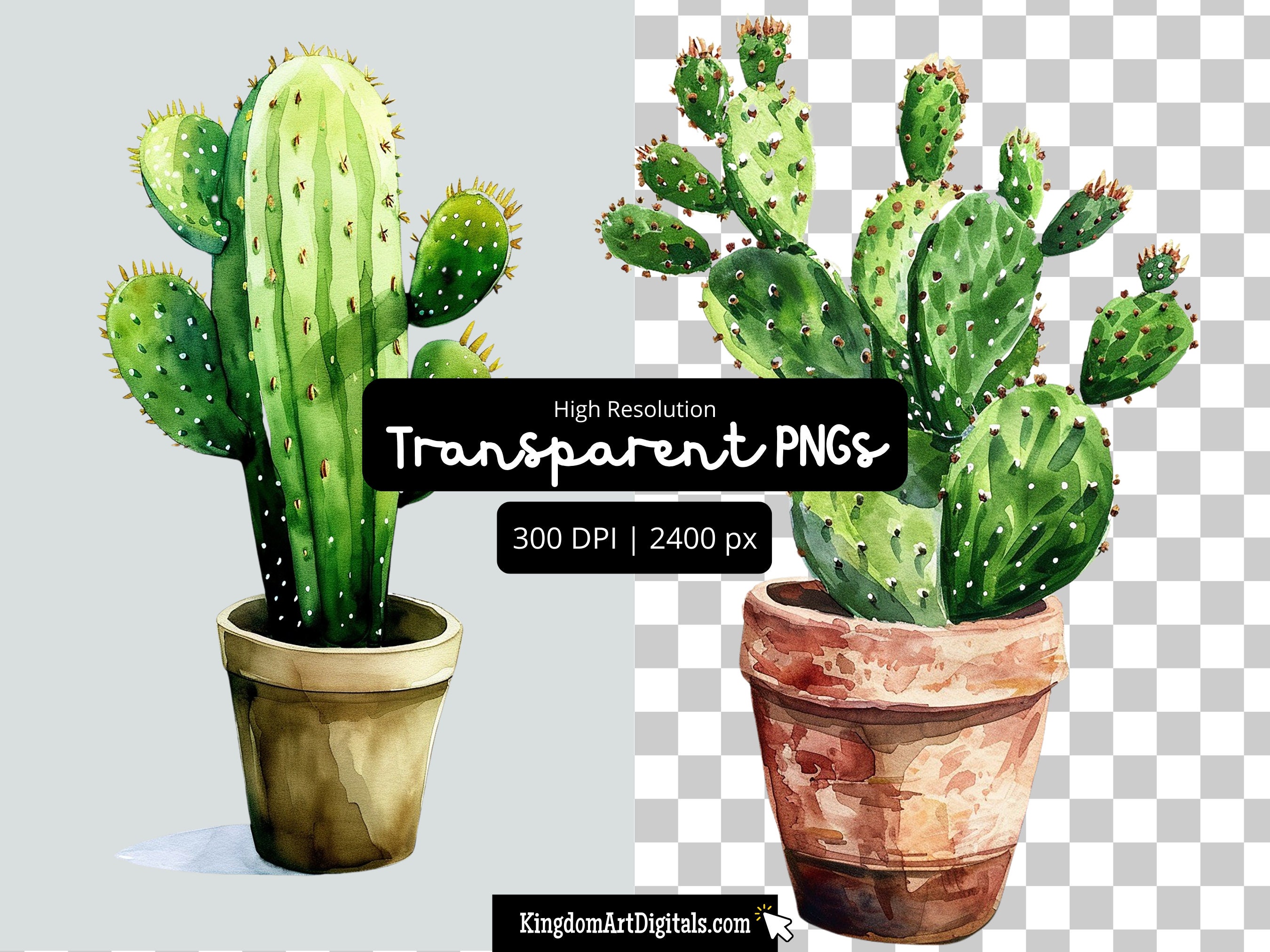 Watercolor Cactus Clipart Set | Digital PNG Bundle Art Cacti Plants ...