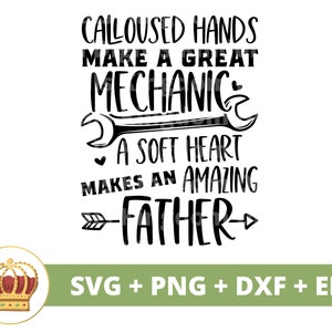 La main calleuse fait un grand mécanicien - SVG coeur tendre | Fête des pères drôle papa meilleur grand-père pratique papa blagues PNG tasse chemise coupe Cricut