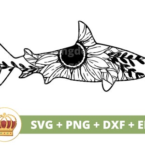 Floral Shark SVG PNG | Great White Week Ocean Sea Creature Fish Flower Summer Cute Animal tshirt mug cup tumbler sign Cricut Cut File