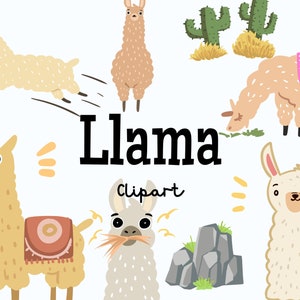 Llama Clipart Set | Digital Download, Cute Llama PNG Bundle, Handdrawn clip art, Hand drawn, Animal Kawaii Clipart