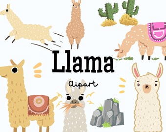Llama Clipart Set | Digital Download, Cute Llama PNG Bundle, Handdrawn clip art, Hand drawn, Animal Kawaii Clipart