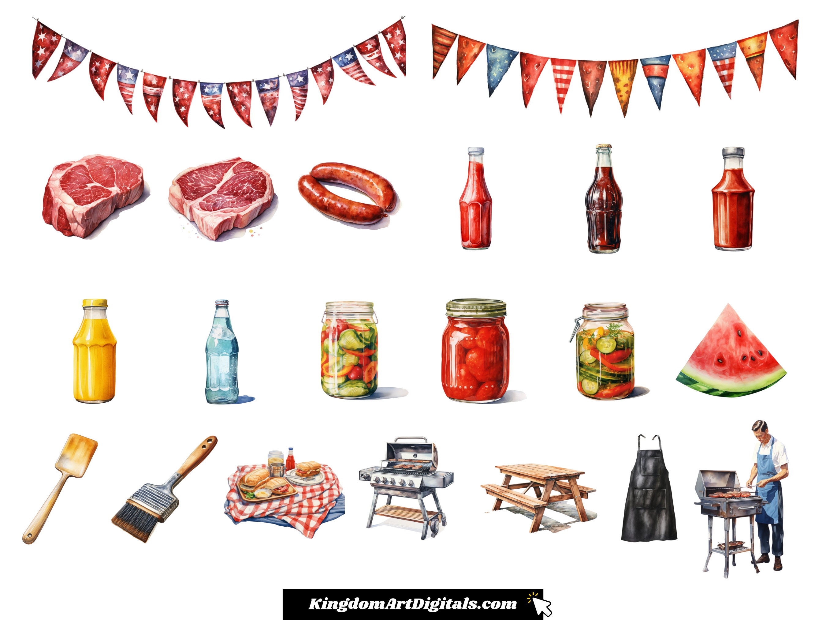 Watercolor BBQ Clipart Set PNG | Outdoor Fire Grilling Delicious ...
