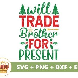 Wird Bruder für Geschenk SVG tauschen | Frohe Weihnachten SVG Familie Geschwister Schwester Baby Mädchen Junge lustiges Shirt Weihnachtsmann Urlaub Cricut Cut Datei PNG