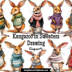 Känguru in Pullover - Zeichnung Clipart Set PNG | Australien Wüste Tier Hopping Wildtiere Beuteltier Roo Digital Download Einladung ClipArt