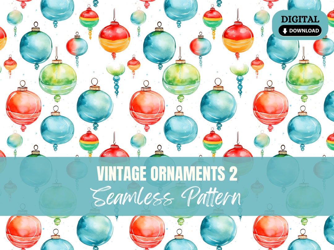 Vintage Christmas Ornaments Seamless Pattern PNG Glass Bulbs Repeat ...