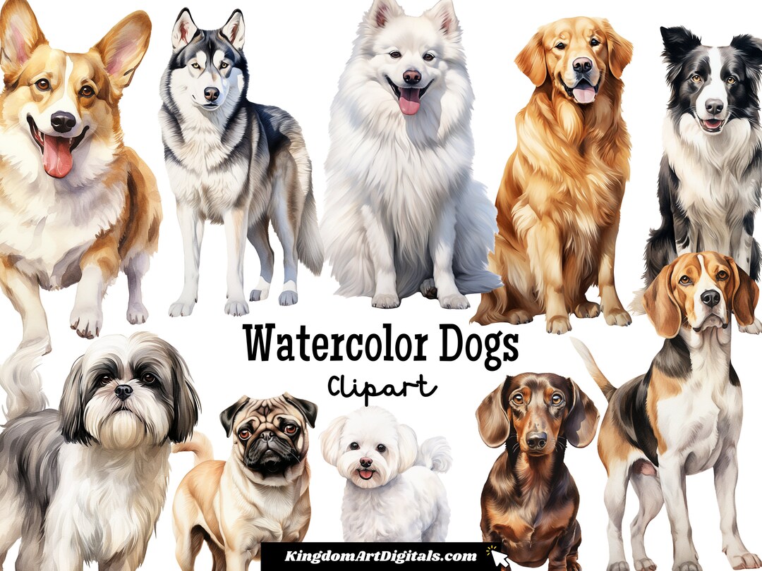 Watercolor Dogs Clipart Set PNG | Painted Dog Corgis Shiba Inu Yorkie ...