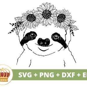 Girasol Perezoso SVG PNG / Lindo Perezoso Vida Bebé Dibujos Animados Lazy Sleeping Jungle Animal Clipart Camiseta salvaje vaso signo Cricut Cut File
