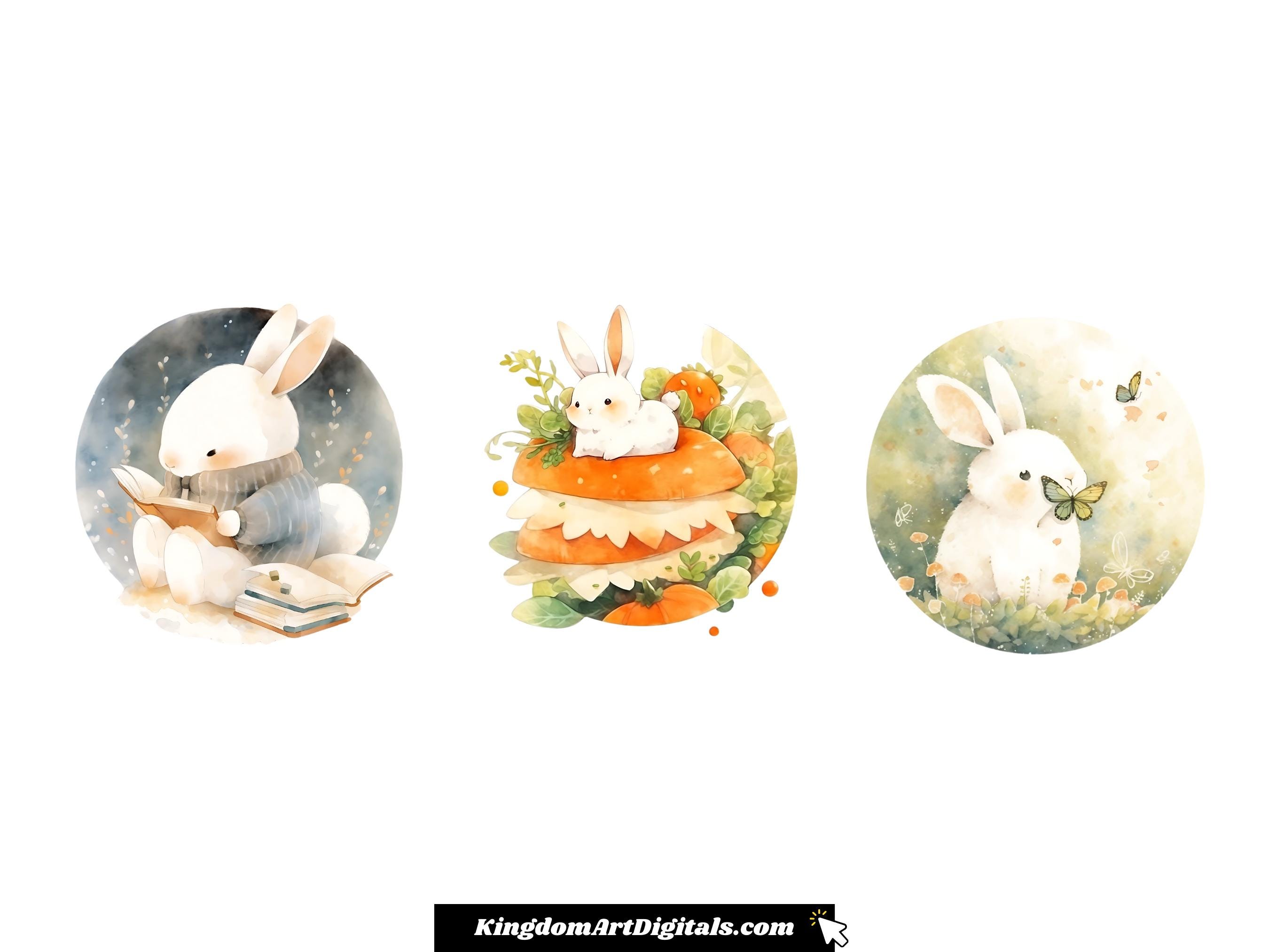 Rabbit - White Chibi Anime Clipart Set PNG | Dreamy Whimsical Bunny ...