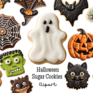 Halloween Zucker Kekse Clipart-Set PNG | Halloween Party Dessert Essen Kürbis Geist Geburtstagseinladung Digital Download