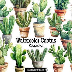 Acuarela Cactus Clipart Set / Digital PNG Bundle art Cacti Plantas Suculentas Jardinería Desierto del Suroeste