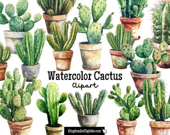 Watercolor Cactus Clipart Set | Digital PNG Bundle art Cacti Plants Succulents Gardening Southwest Desert