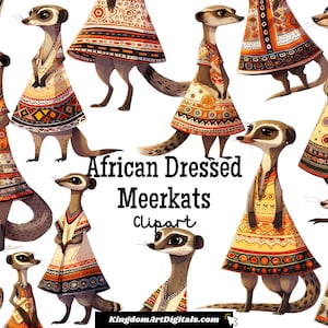 African Dressed Meerkats Clipart Set | Dressed Up Meerkats, Safari African Animals, Wildlife Traditional Attires Digital PNG Bundle Clip Art