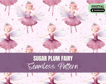 Sugar Plum Fairy Christmas Seamless Pattern PNG Candy Purple Repeat Pattern Seamless File Wallpaper Gift Wrapping Paper Digital Printable