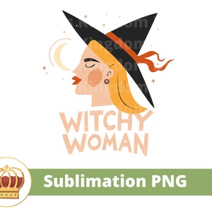 Mulher Bruxa Sublimação PNG | Halloween svg sinal de bruxa, chapéu de bruxa humor boho vetor outono assustador bonito design de camiseta engraçada
