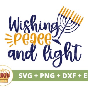Souhaitant paix et lumière SVG | Hanoucca PNG, Hanoucca drôle, juif, étoile de David, Menorah, vacances, conception de tasse de t shirt pour enfants, fichier de coupe Cricut