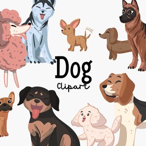Hund Clipart-Set PNG | Welpen-Liebhaber-Tierrasse Husky Haustier Beagle französische Bulldogge niedlicher Mops-Aufkleber Aufkleber Illustration Digital Download ClipArt