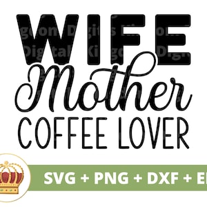 Femme mère amateur de café SVG | Café drôle svg maman vie tasse tasse amoureux café glacé dictons citations verre signe PNG Cricut coupe fichier dxf