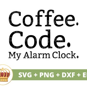 Coffee Code Mon réveil SVG | Svg de café drôle, amoureux de tasse de tasse de café café glacé énonciations citations tumbler signe Fichier de coupe PNG Cricut