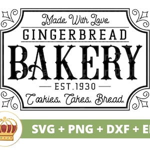 Made with Liebe Bäckerei SVG | Weihnachtsschild SVG Backen Lebkuchen Küche Kekse Dekor Bauernhaus Santa Vintage Geschenke Cricut Cut Datei PNG