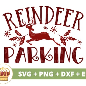 Rendierparkeren SVG | Reindeer Crossing png, werkplaats van de kerstman, bord sleetochten, kerstboomboerderij, vakantie, winter, T-shirt mok gesneden bestand