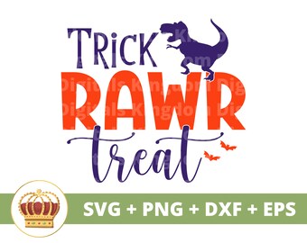 Trick rawr treat SVG | Halloween svg dinosaurie höst kuslig söt rolig spöke bus eller godis pojkar lärare PNG design t-shirt Cricut klippfil