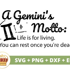 Uma vida de Gêmeos Moto é para viver, descansar quando estiver morto SVG | Signo do zodíaco astrologia horóscopo aniversário maio junho PNG camisa design caneca arquivo de corte cricut