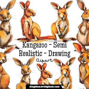 Ensemble de cliparts dessin kangourou PNG | Australie Outback Donw Under Animal Hopping Wildlife Marsupial Téléchargement numérique Invitation Clip Art Party