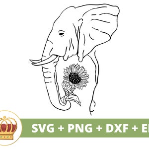 Elefante com girassóis SVG PNG | Cute Mom Baby African Safari Head Vector Boho Clipart Animal Kingdom camisa copo copo Cricut Cut File