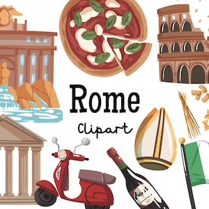 Rom Italien Clipart-Set PNG | Urlaub Sommer Reise Abenteuer Italienisch Essen Fernweh Planer Aufkleber Illustration Digital Download einladen