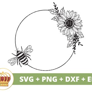 Bijen cirkel frame SVG PNG | Cute Queen Bumble Bee Insect Bug Bloemen Bloementuin Honey Hive Baby tshirt beker beker teken Cricut Cut-bestand