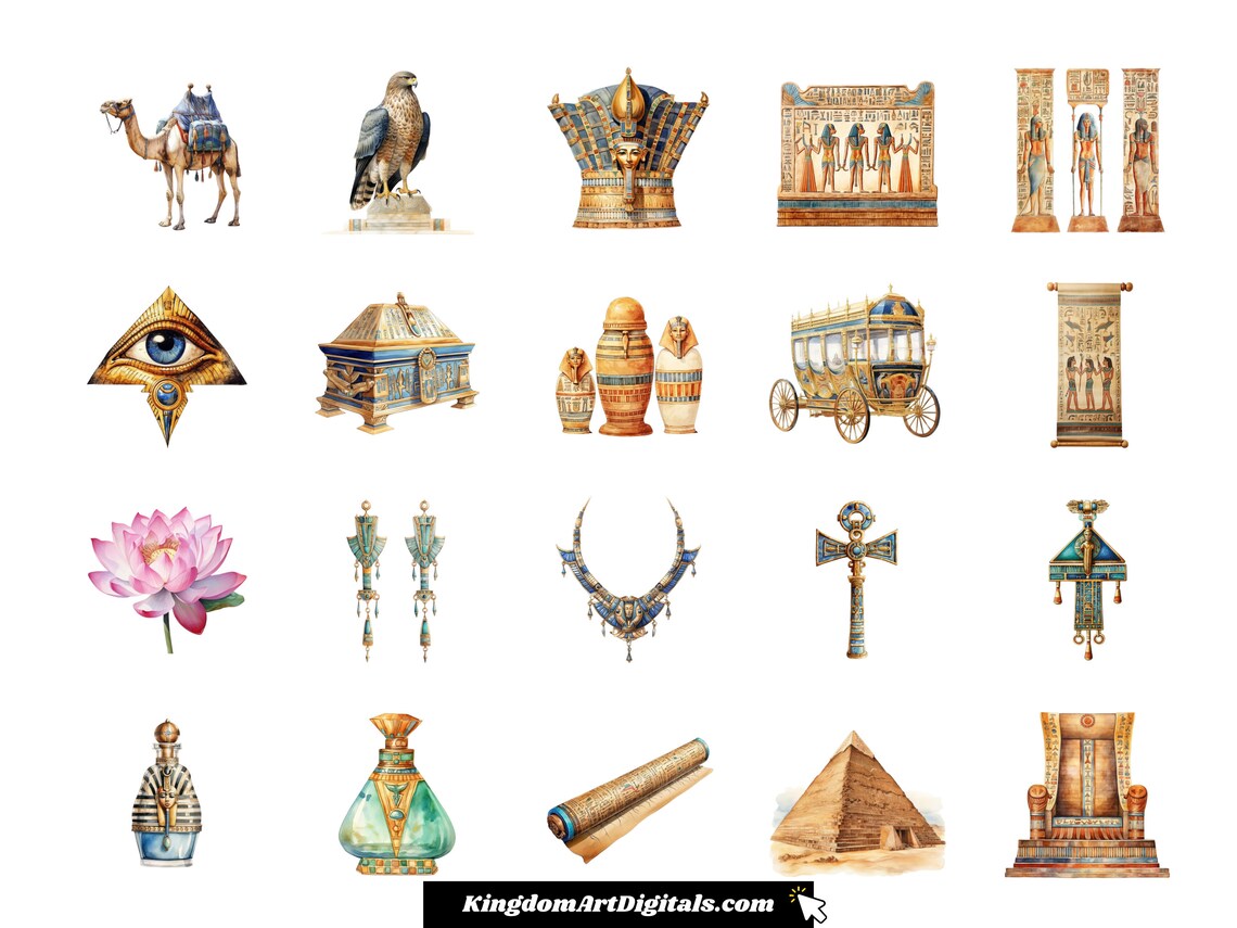 Ancient Egypt 2clipart Set PNG | Watercolor Pyramids Mummies Tombs ...