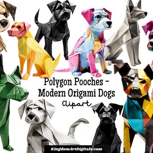 Polygon puppy's - moderne origami honden clipartset png | Creatieve unieke origami hond, stickers plakboek digitale download uitnodiging illustraties