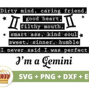 Mente suja cuidando de bunda inteligente SVG | Gêmeos Signo Do Zodíaco Astrologia Horóscopo Aniversário Maio Junho Místico PNG T Shirt Design Caneca Cricut Cut File