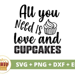 Może przedstawiać: Czarno-biały projekt graficzny z tekstem "All you need is love and cupcakes". W projekcie znajduje się babeczka z lukrem.