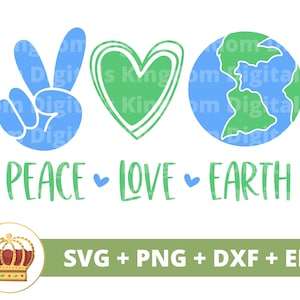 Frieden Liebe Erde SVG | Tag der Erde, Recycling, Vegan, Natur, Mutter Erde, Planet Hippie Boho motivierend Shirt Cricut Cut Datei Silhouette
