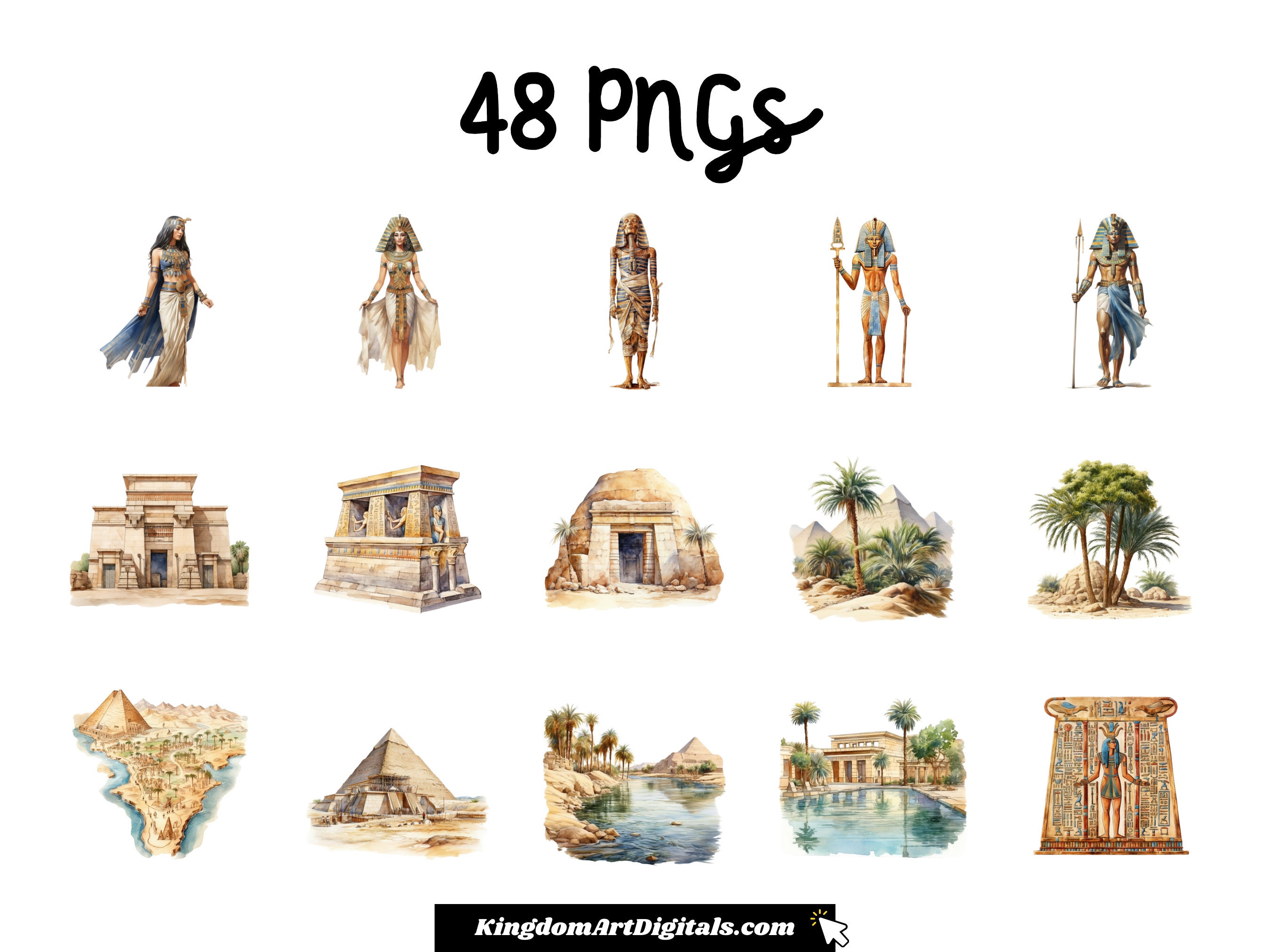 Ancient Egypt 2clipart Set PNG | Watercolor Pyramids Mummies Tombs ...