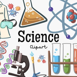 Science Clipart Set PNG / Científico de laboratorio Química Escuela Profesor Microscopio Planificador Pegatina Ilustración Descarga digital Sublimación