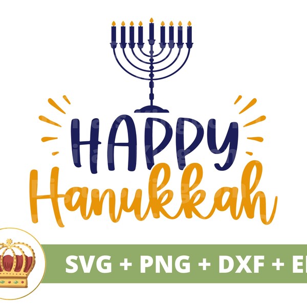 Happy Hanukkah SVG | Chanukah PNG, First Hanukkah, Jewish, Shalom, Star of David, Menorah, Holiday, Kids T Shirt Mug Design, Cricut Cut File