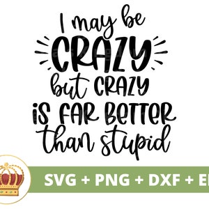 Posso ser louco, mas louco é muito melhor que SVG estúpido | Sassy svg Princesa Sarcasmo Citações Engraçadas Provérbios Menina Mãe Camisa Corte Arquivo PNG