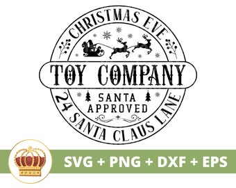 Heiligabend Spielzeugfirma SVG | Weihnachtsschild SVG Kreis Abzeichen Dekor Bauernhaus Santas Werkstatt Geschenke Vintage Geschenke Cricut Cut Datei PNG