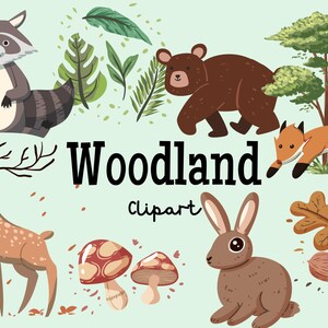 Wald Clipart Set | Digitaler Download, Handgezeichnet ClipArt, Handgezeichnet Wald, Bär, Fuchs, Kaninchen, Bäume