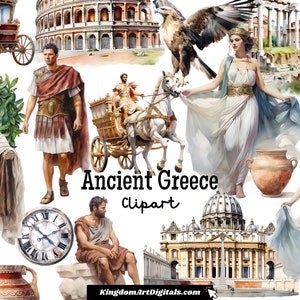 Ensemble de cliparts de la Grèce antique | Mythologie grecque, dieux, déesses Europe Rome Architecture créatures historique numérique PNG Bundle clipart
