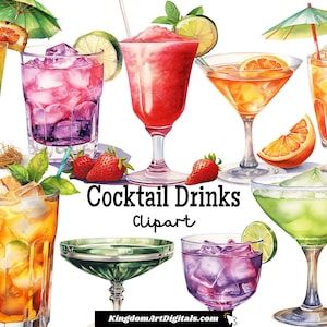 Cocktaildrankjes aquarel clipartset png | Happy Hour verfrissende tropische Margarita Sangria Summer Party-drankjes Digitale uitnodigingsclip A