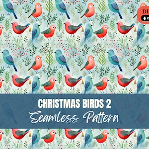 Vögel Weihnachten Seamless Pattern PNG Blau Teal Rapport Musternahtlos Datei Tapete Geschenkpapier Digitale Fee Sammelalbum druckbares Papier