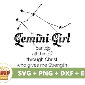 Faça todas as coisas através de Cristo SVG | Gêmeos Signo Do Zodíaco Astrologia Horóscopo Aniversário Maio Junho Místico PNG T Shirt Design Caneca Cricut Cut File